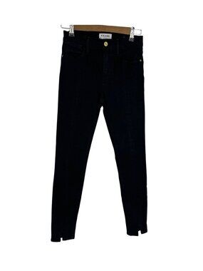 Frame Women's Le High Skinny Black Denim Jeans Size 26 With Ankle Zipper